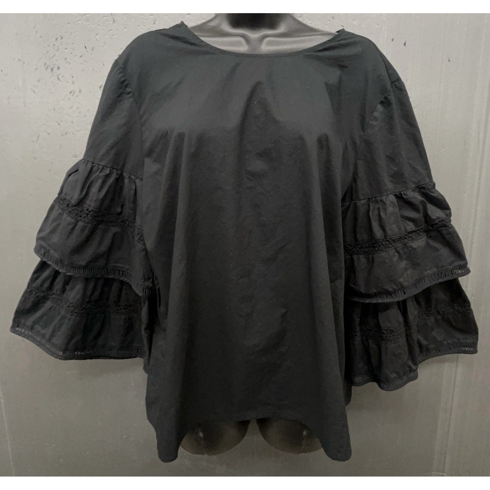 Cotton Top Women XL Black Ruffled Tiered Sleeves Romantic Dark Fairy Whimsigoth‎